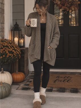 Dreamers Open-Front Chunky Knit Cardigan - Taupe